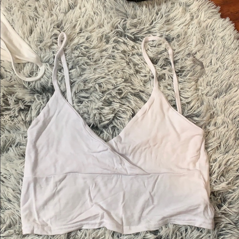 White PrettyLittleThing wrap cropped tank